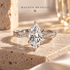 Sélyria 3 Carat Moissanite Ring by Maison Bragga with marquise-cut center stone