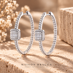 Close-up of the Cadréa square moissanite hoop earrings