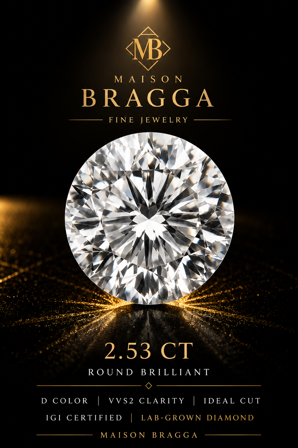 2.53 ct Round Brilliant Lab-Grown Diamond – D Color – VVS2 – IGI Certified