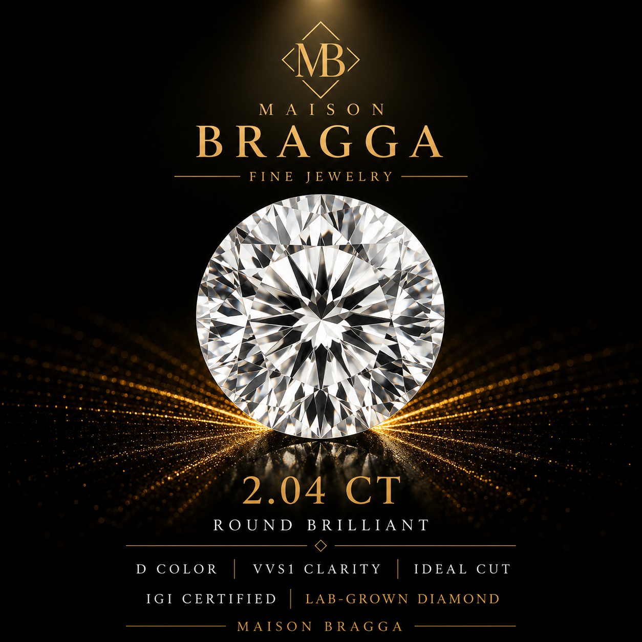 2.04 ct Round Brilliant Lab-Grown Diamond – D Color – VVS1 – IGI Certified