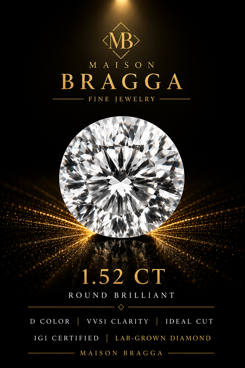 1.52 ct Round Brilliant Lab-Grown Diamond – D Color – VVS1 – IGI Certified