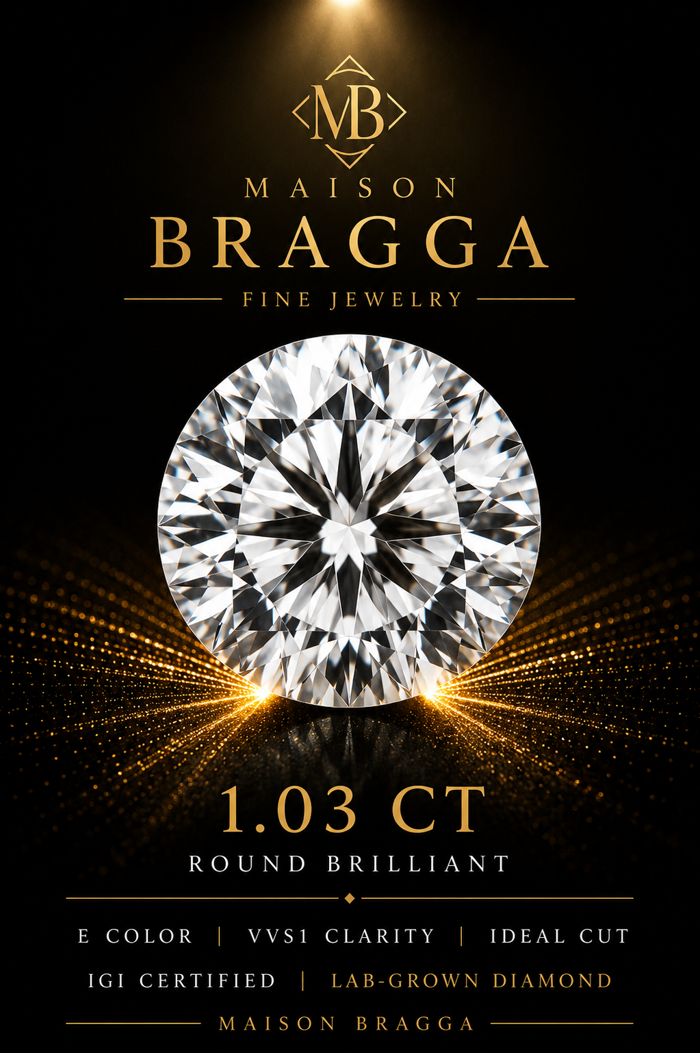 1.03 ct Round Brilliant Lab-Grown Diamond – E Color – VVS1 – IGI Certified