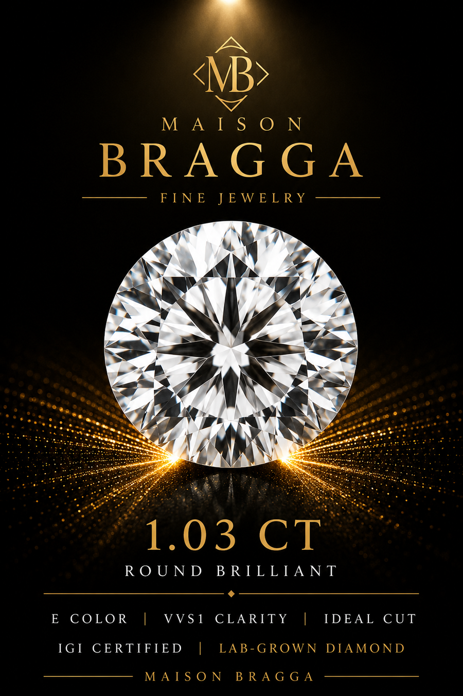 1.03 ct Round Brilliant Lab-Grown Diamond – E Color – VVS1 – IGI Certified