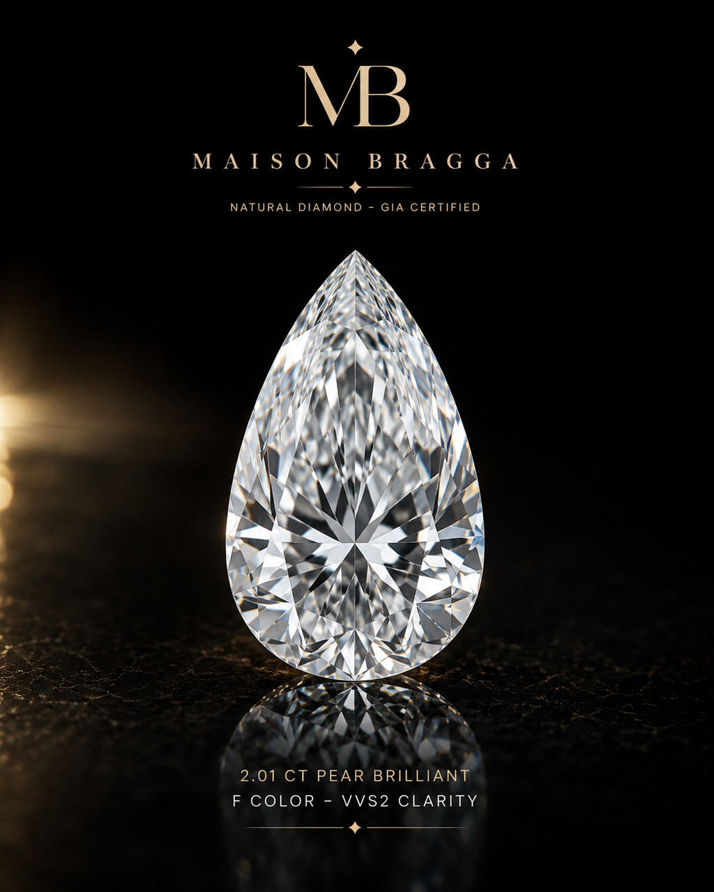 2.01 ct Pear Brilliant Natural Diamond – F Color – VVS2 – GIA Certified