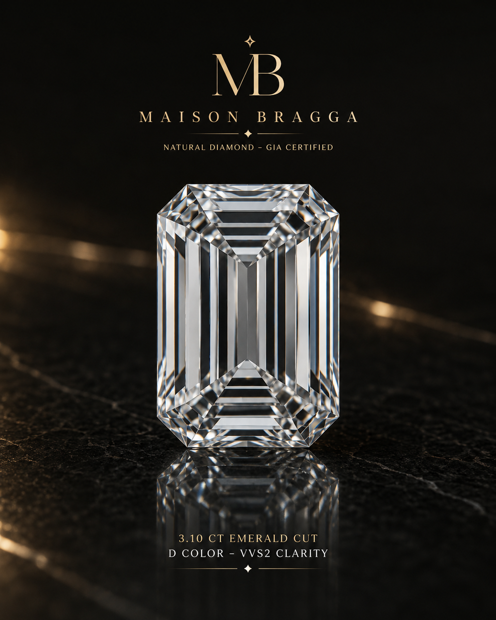 3.10 ct Emerald Cut Natural Diamond – D Color – VVS2 – GIA Certified