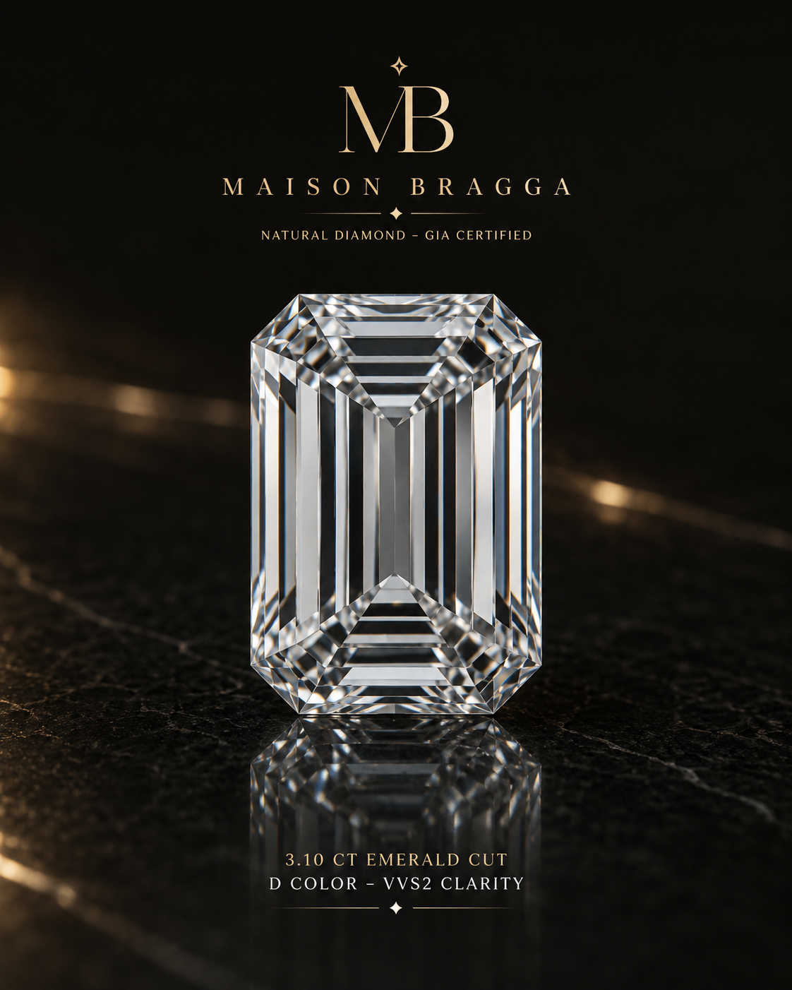 3.10 ct Emerald Cut Natural Diamond – D Color – VVS2 – GIA Certified
