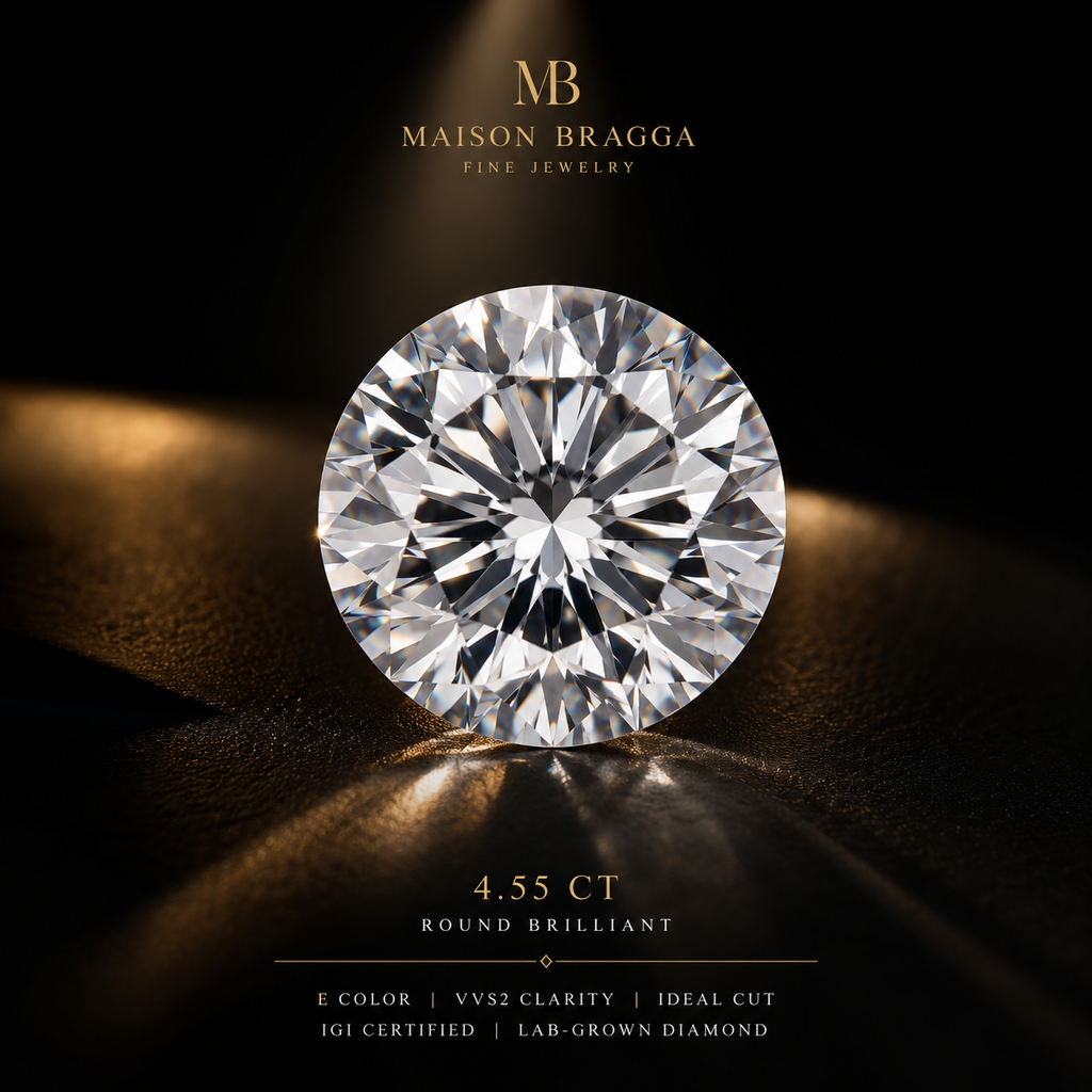 4.55 ct Round Brilliant Lab-Grown Diamond – E Color – VVS2 – IGI Certified