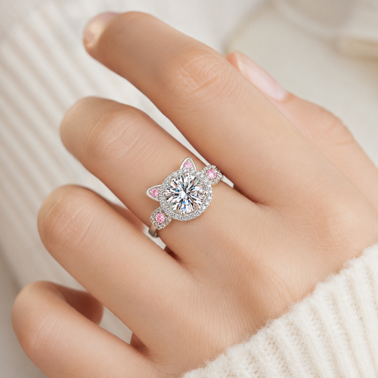 Luna Cat Zircon Adjustable Ring