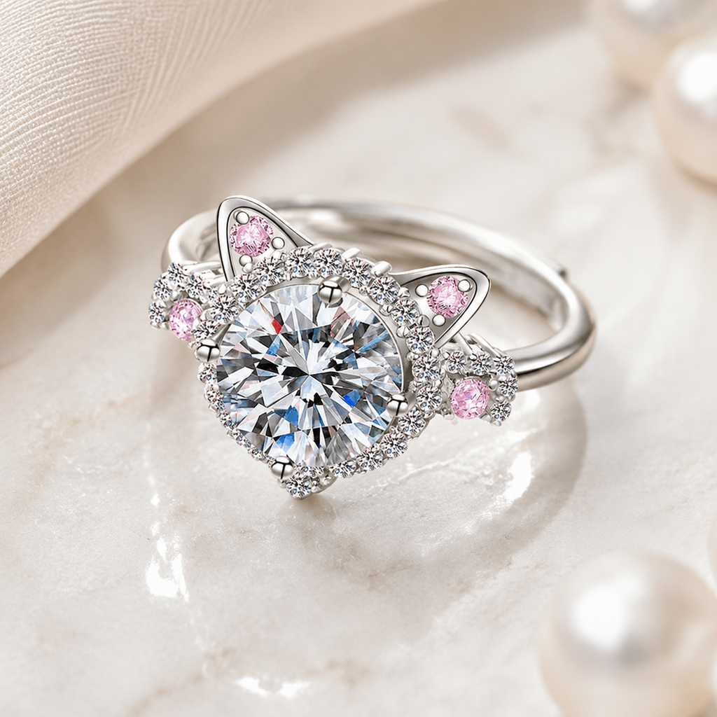 Luna Cat Zircon Adjustable Ring