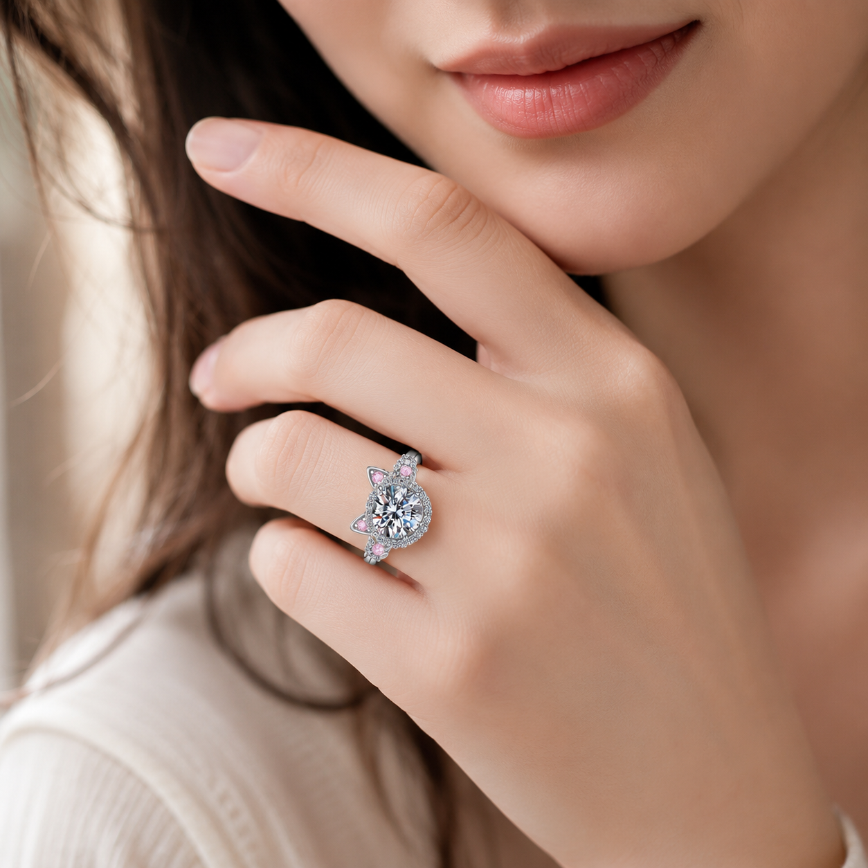 Luna Cat Zircon Adjustable Ring