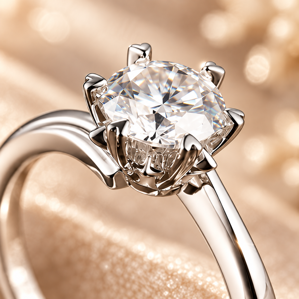 Close-up of the Astra Diamond Ring twisted rhodium-plated 925 sterling silver setting