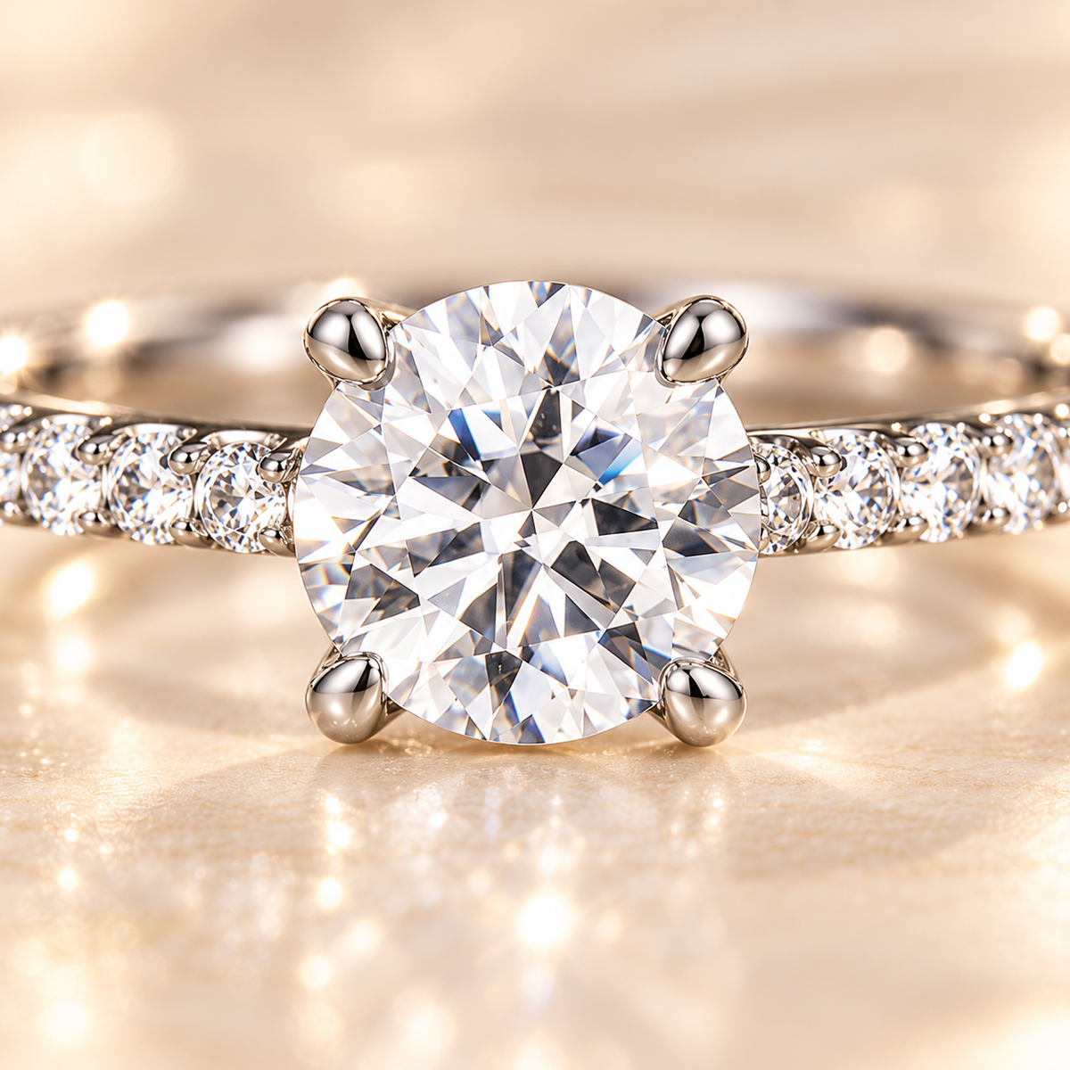 Rear profile of the Aurora Diamond Ring showing the raised basket setting beneath the center stone