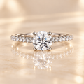 Aurora Diamond Ring with 1 carat round lab-grown diamond and zircon pavé band
