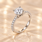 Three-quarter view of the Aurora Diamond Ring in rhodium-plated 925 sterling silver