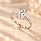 Three-quarter view of the Celestia Ring in rhodium-plated 925 sterling silver