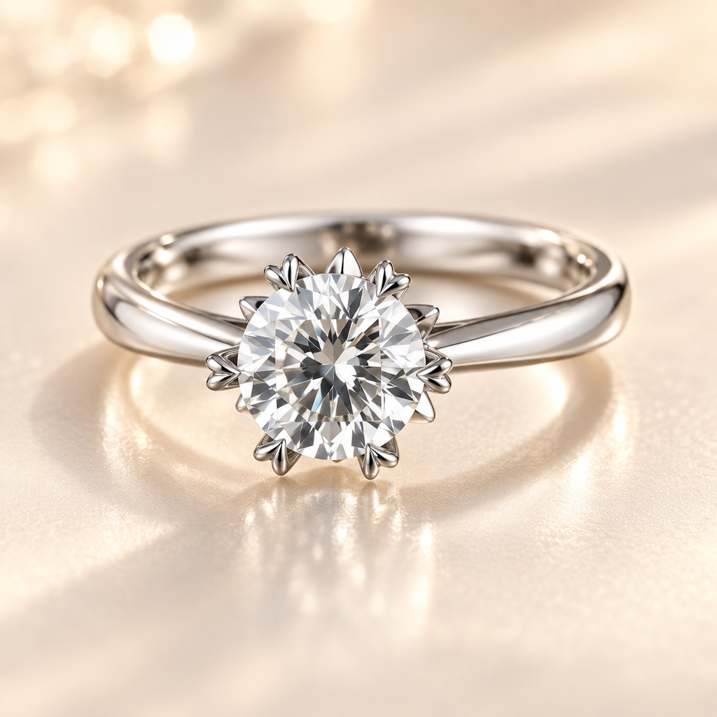 Élysia Diamond Ring with 1 carat round brilliant lab-grown diamond in snowflake-inspired setting