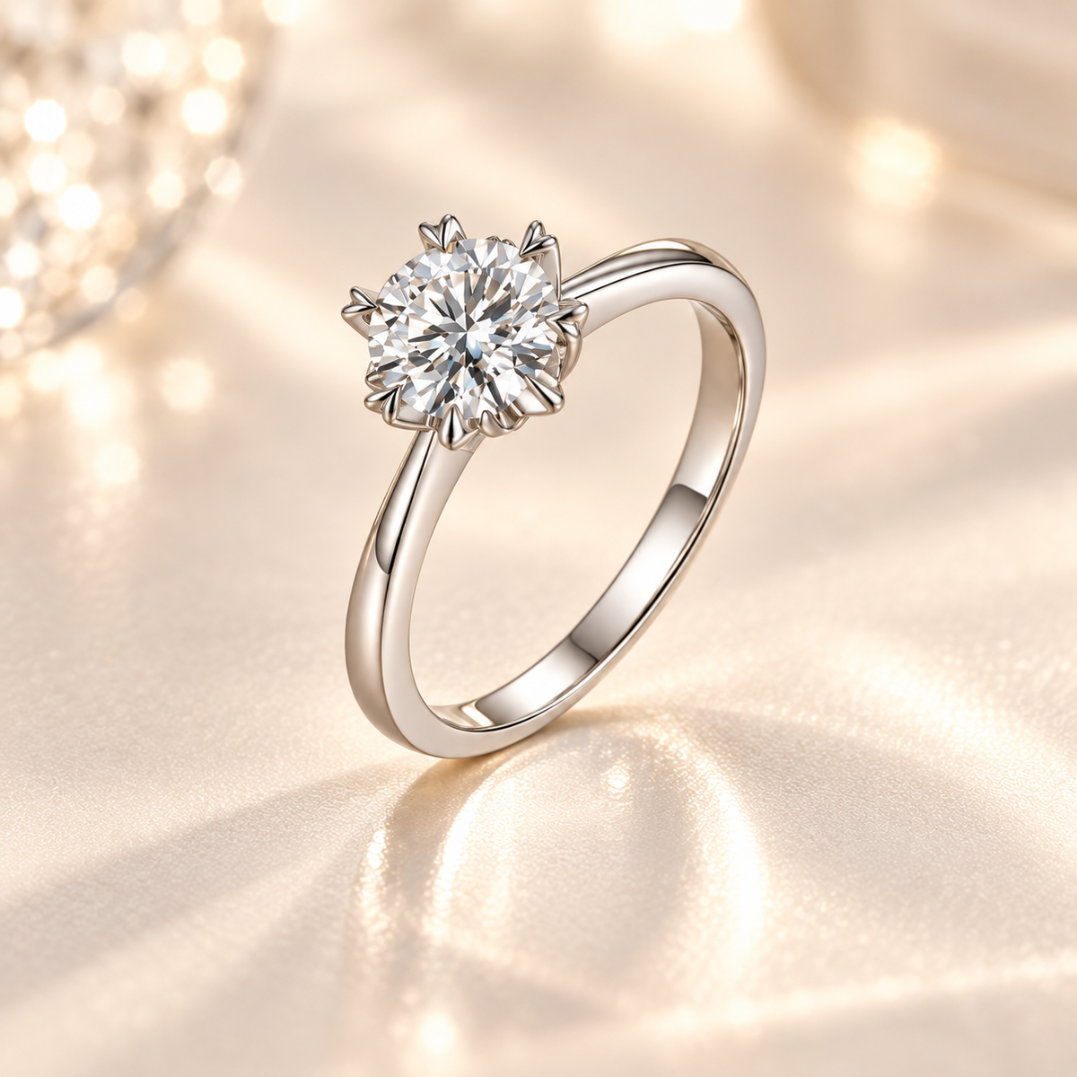 Three-quarter view of the Élysia Diamond Ring in rhodium-plated 925 sterling silver