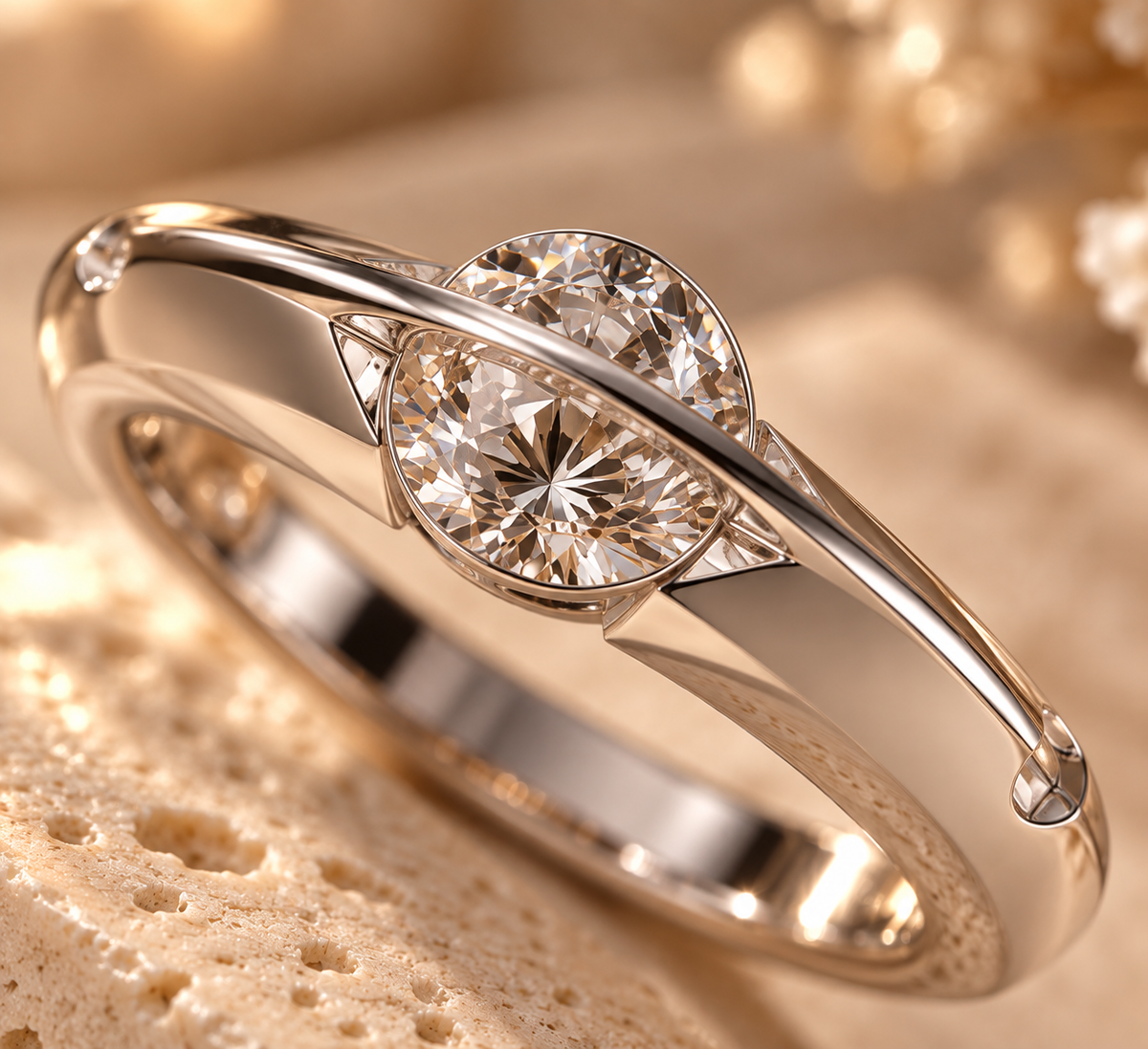 Élystra Moissanite Ring in 925 sterling silver with rotating center stone by Maison Bragga