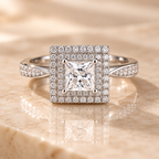 Imperial Diamond Ring with 1 carat princess-cut lab-grown diamond and double zircon halo