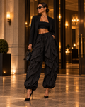Maison Bragga Veyra sculpt parachute pants in Black styled for an evening look with blazer and heels