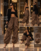 Maison Bragga Veyra sculpt parachute pants in Brown styled for an elevated evening look