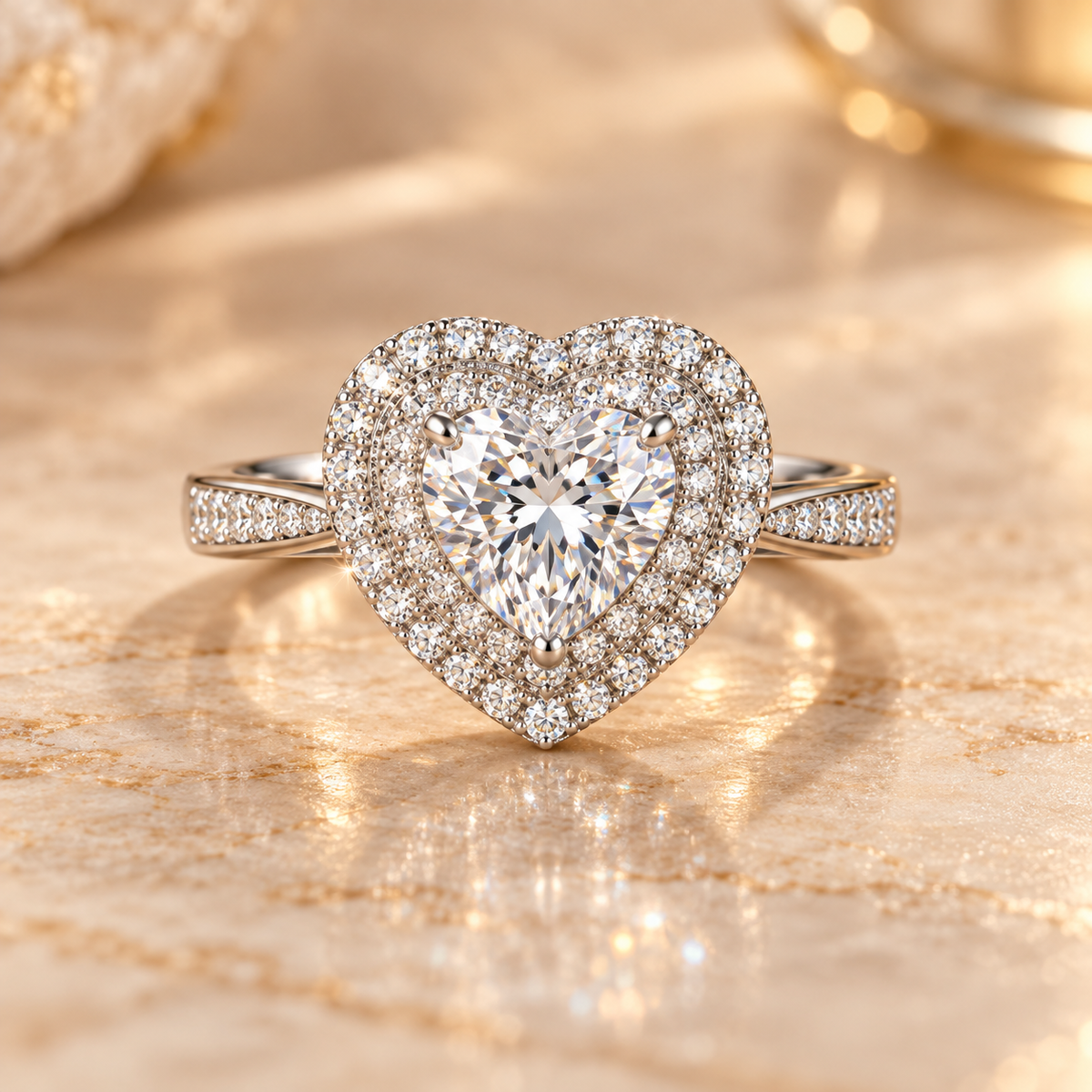 Noctis Diamond Ring with 1 carat heart-shaped lab-grown diamond and double zircon halo