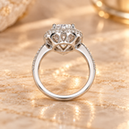 Rear profile of the Noctis Diamond Ring showing the elevated heart-shaped halo setting