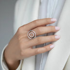 Close-up of the Avelis Geometric Ring architectural silver design