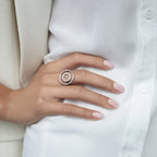 Side view of the Avelis Geometric Ring three-dimensional platinum-plated form