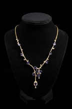 Close-up of the Isabella Tanzanite Necklace blue-violet gemstones