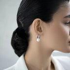 Close-up of the Elara Pearl Earrings with luminous freshwater pearls
