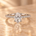 Front view of the Solaris Ring with 1 carat oval lab-grown diamond and zircon pavé band