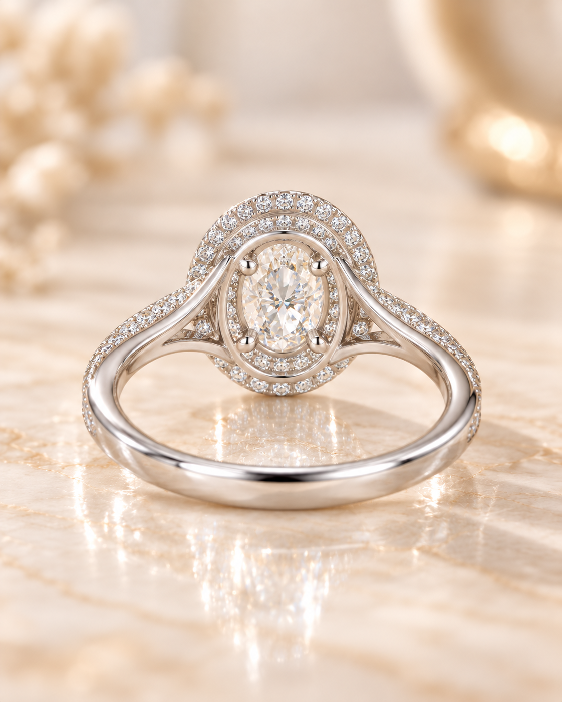 Rear profile of the Valencia Ring showing the open gallery beneath the oval halo setting