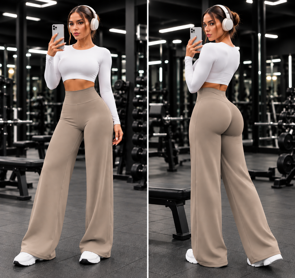 Varelya Flow Pants in Beige, front and back views