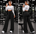 Varelya Flow Pants in Black, front and back views