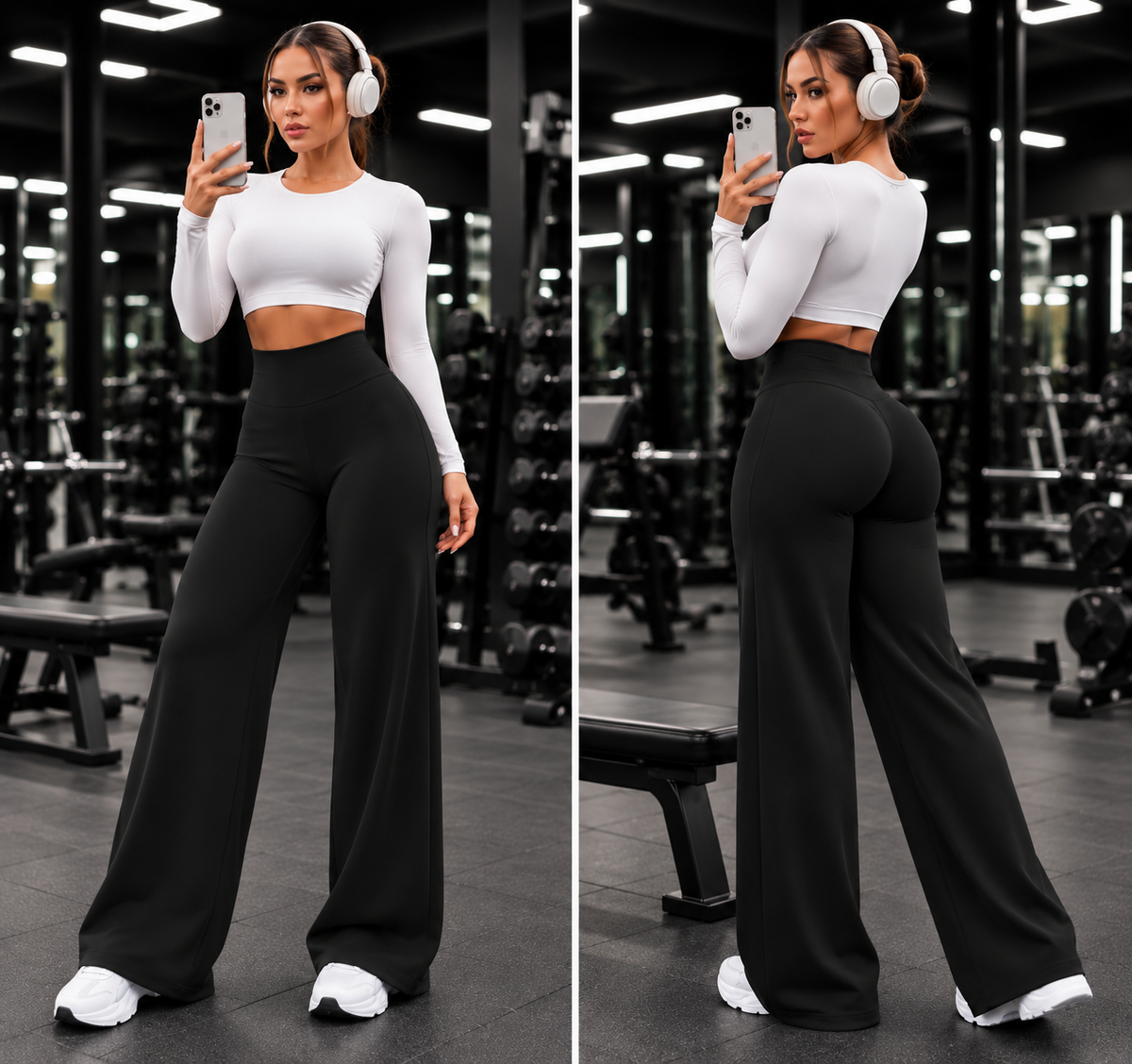 Varelya Flow Pants in Black, front and back views