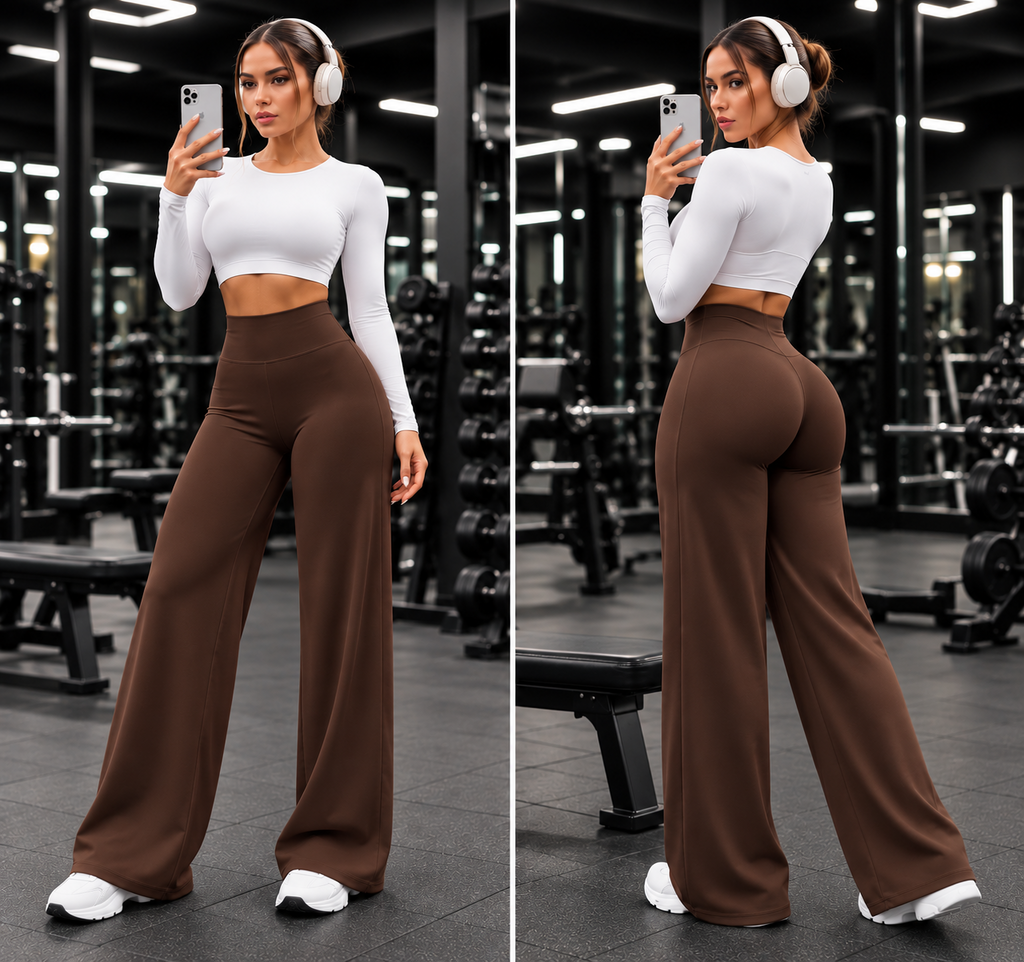 Varelya Flow Pants in Brown, front and back views