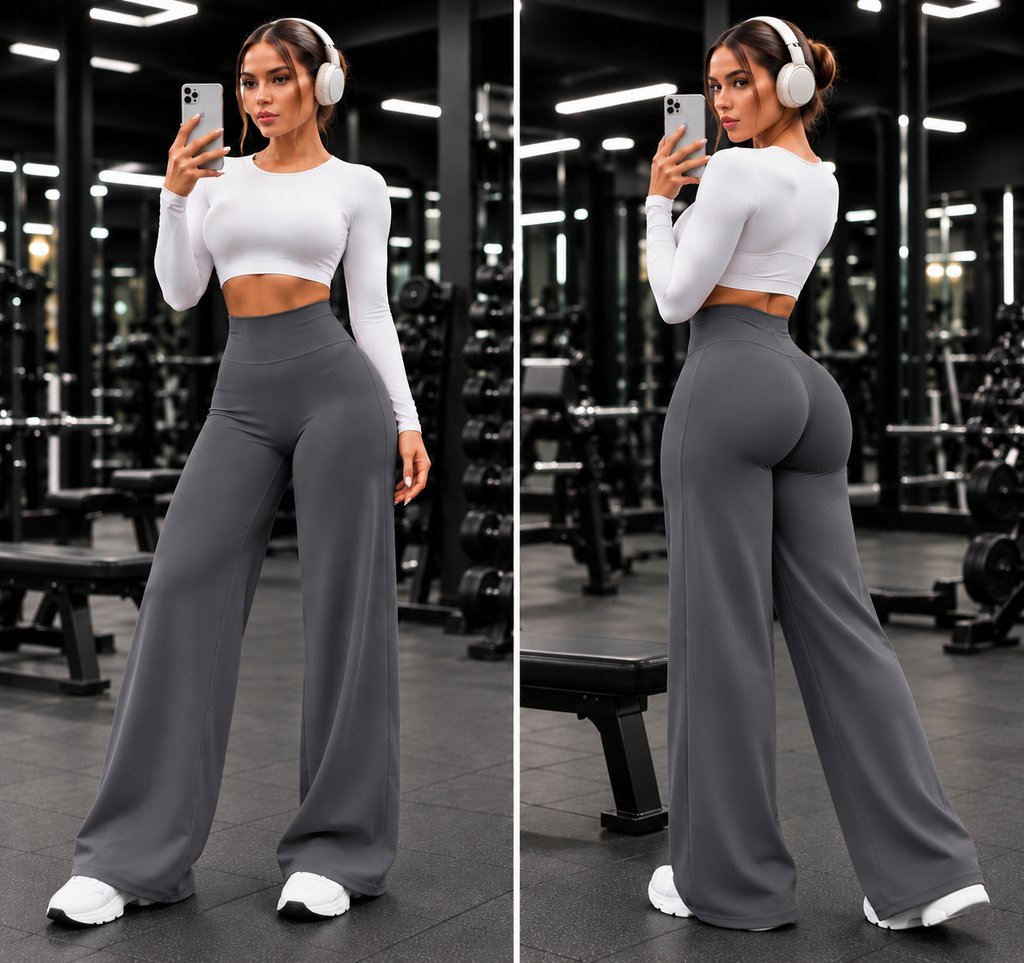 Varelya Flow Pants in Gray, front and back views
