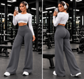 Varelya Flow Pants in Gray, front and back views