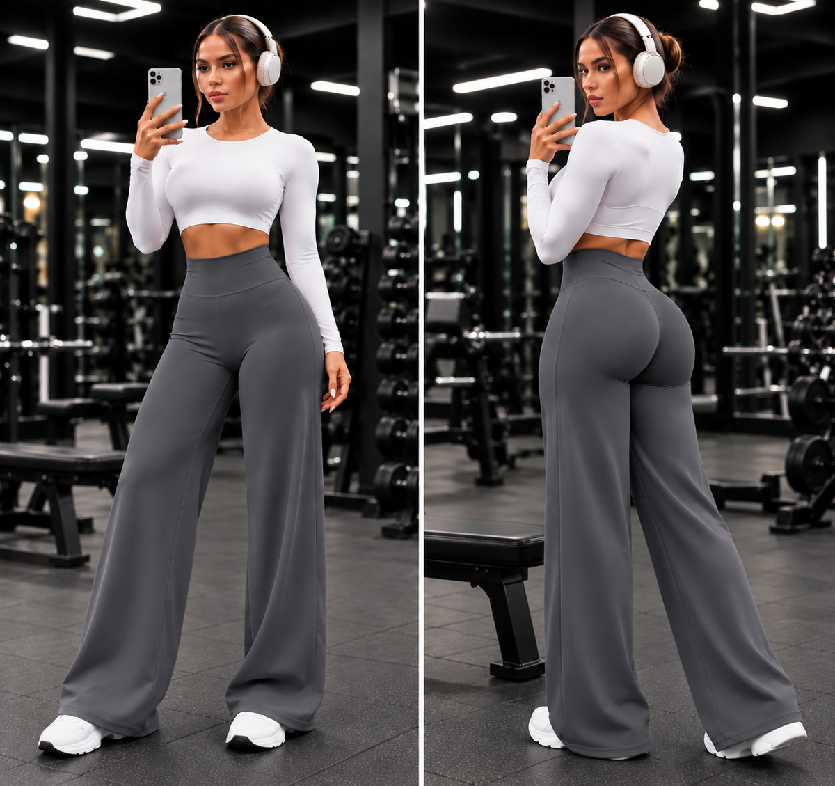 Varelya Flow Pants in Gray, front and back views