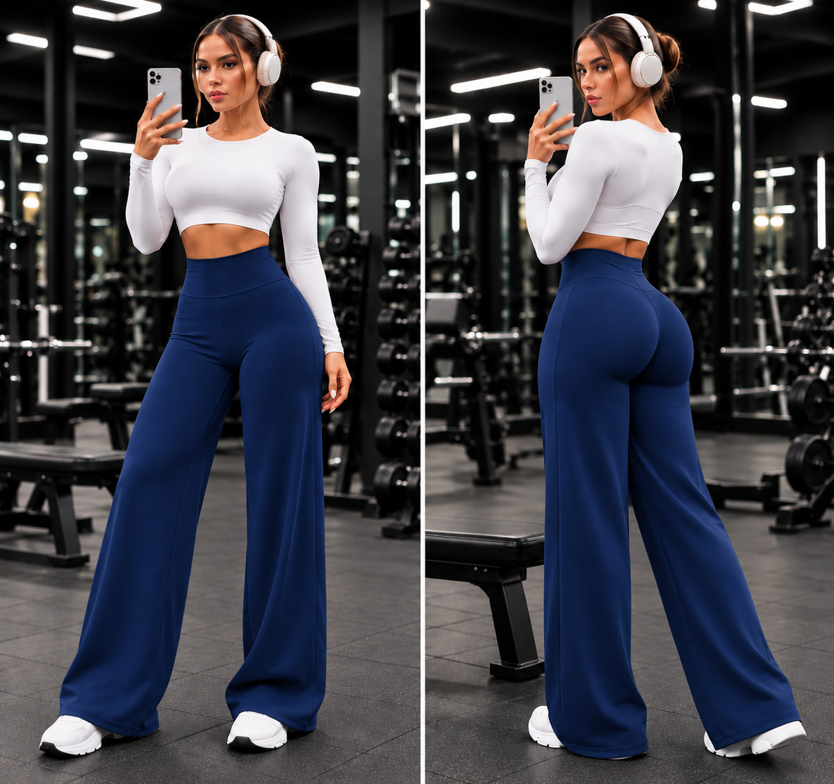 Varelya Flow Pants in Navy, front and back views