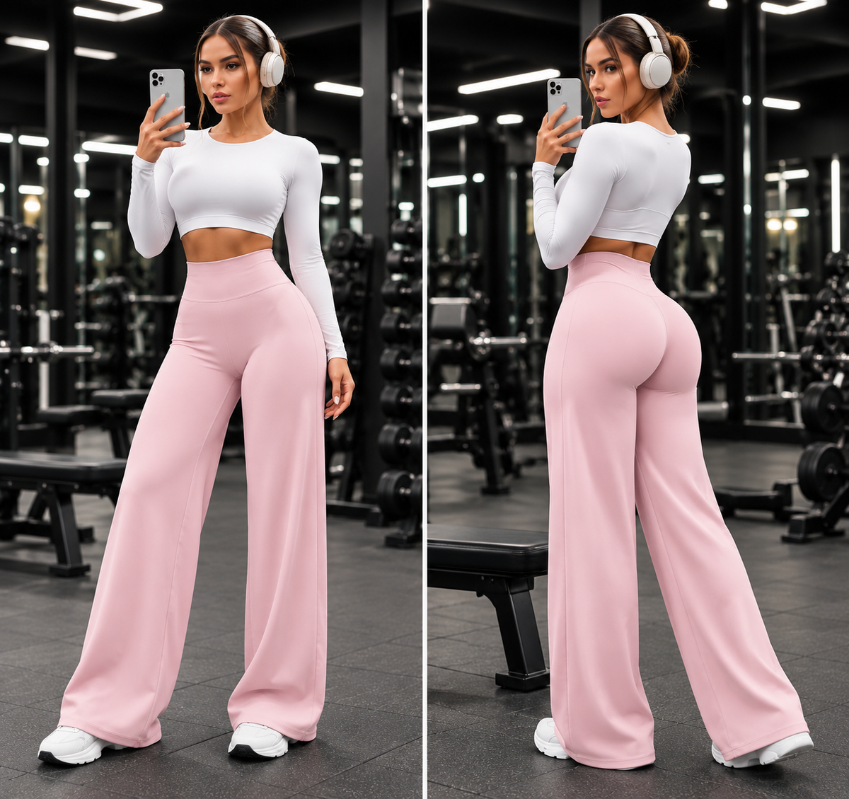 Varelya Flow Pants in Pink, front and back views