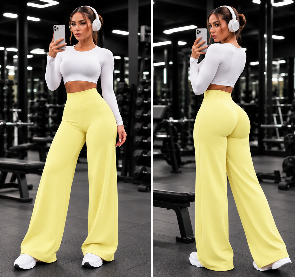 Varelya Flow Pants in Yellow, front and back views