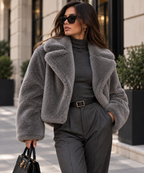 Velmora Jacket in Light Gray styled with charcoal tailoring