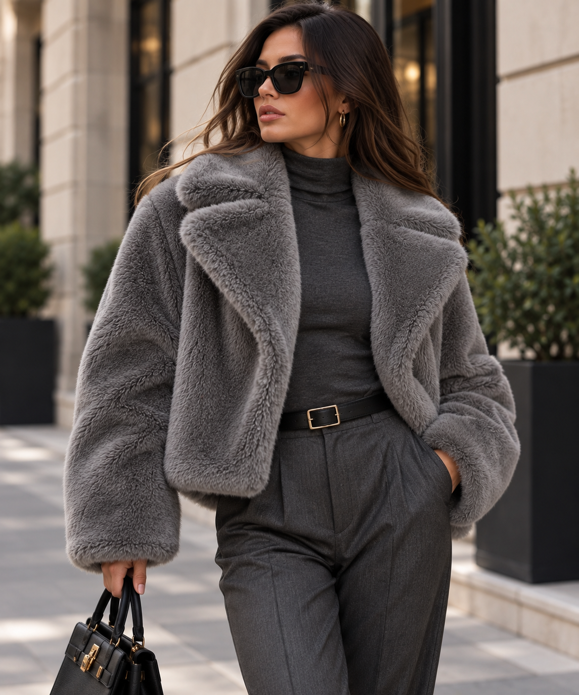 Velmora Jacket in Light Gray styled with charcoal tailoring